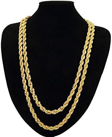 Amazon Tuokay 18kゴールドロープチェーンネックレス 偽ゴールドロープネックレス 7mm 24インチロングゴールドゴールドのルックアンドフィール ファッションジュエリーは単独またはペンダントで着用 ジュエリー 通販