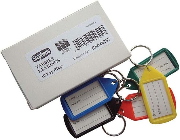 Stephens Keychain, 10 Key Rings with Tags, Assorted Colors, Lightweight Plastic, Writable Paper Inserts, for Keys Luggage