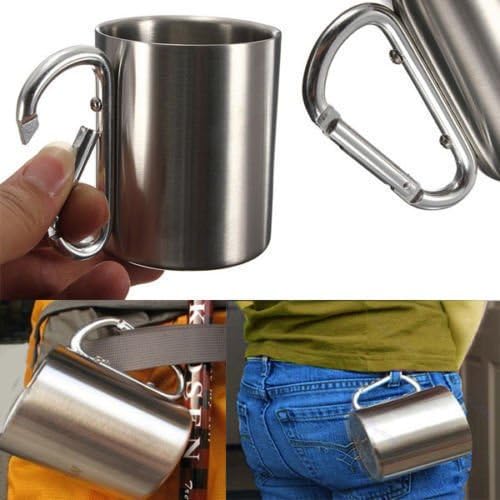 Backpacking mug 220ml Stainless Steel Coffee Mug Camping Outdoor Portable Cup Carabiner Hook NEW life straw by Teapot Trivets