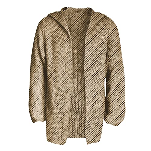 Men's Long Cardigan Sweater Hooded Waffle Knit Slim Fit Open Front
