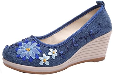 DENER Women Ladies Slip on Casual Shoes Espadrilles,Wedge Embroidered Wide Width Arch Support Comfortable Walking Shoes