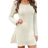 FUNOC Women's Winter Crewneck Long Sleeve Slim Short Jersey Sweater Dress