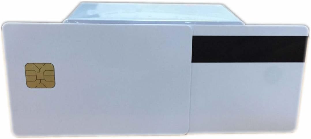 HeckTek 50 pcs white SLE4428 Chip Contact Smart Card ISO7816 with Hico Magnetic Strip Three Track 12.7mm