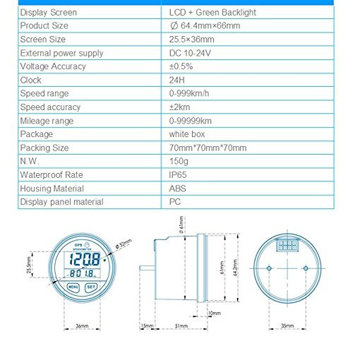LATNEX Universal Digital GPS Speedometer Waterproof & Back-light. Displays Speed(MPH/KMH), Distance Traveled and Time - Suitable for ATV UTV-MARINE-Boats-Motorcycle- Automobile Motor Vehicle Bikes.
