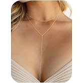 Yoosteel Long 14K-Gold-Plated Necklace for Women - Dainty Y-Shaped Necklaces Lariat Drop Chain Simple Jewelry Trendy Gift for Women