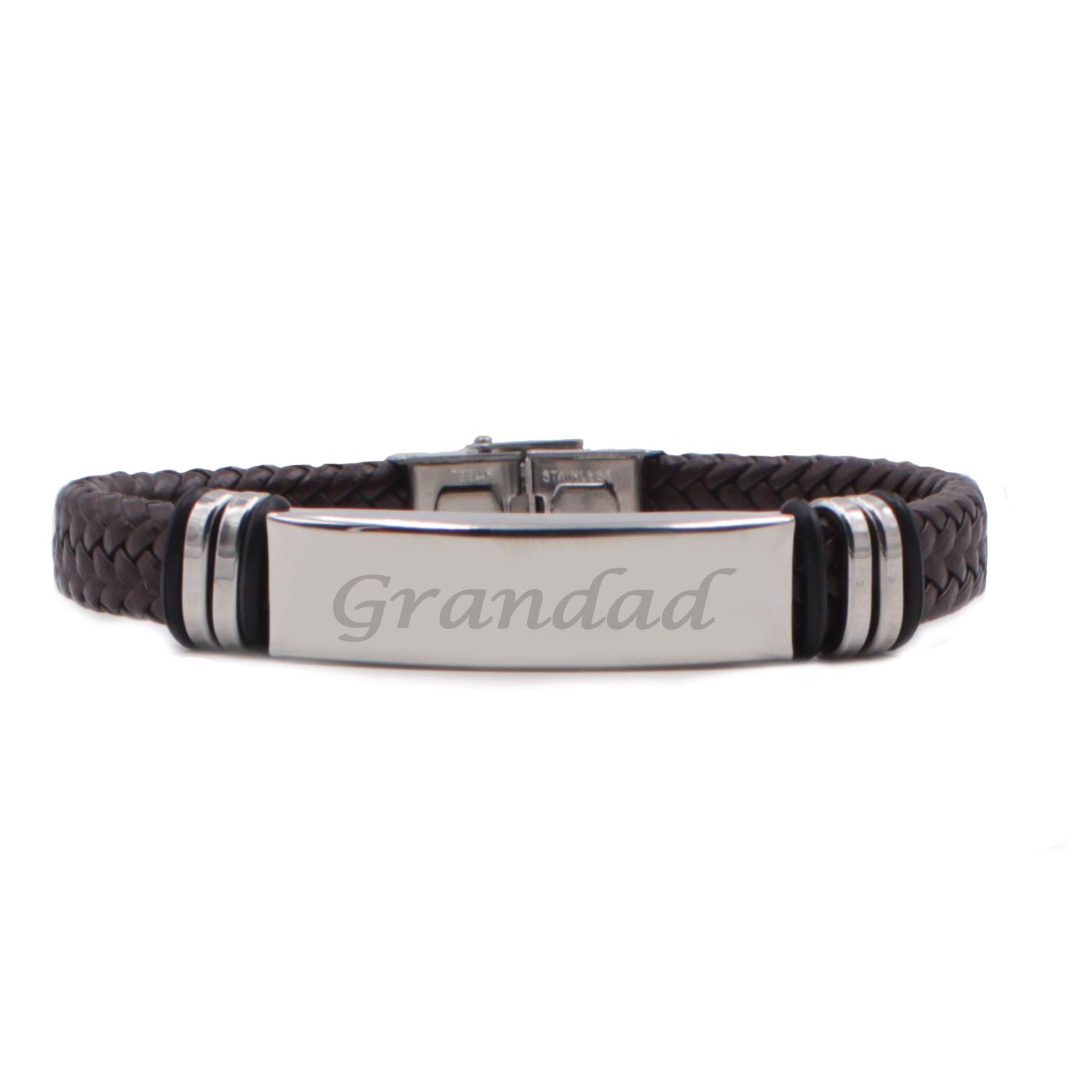 Kigu Grandad Personalised Brown Leather Braided Bracelet, Bag