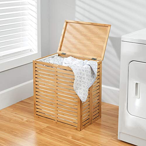 mDesign Bamboo Wood Foldable Laundry Basket Storage Organizer w