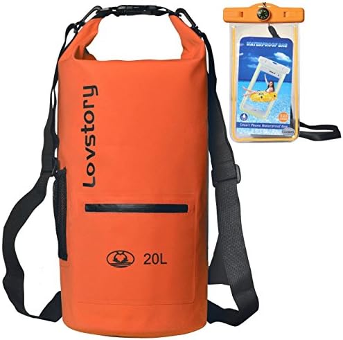 Waterproof Dry Bag - Roll Top Dry Compression Sack Keeps Gear Dry for Kayaking, Beach, Rafting, Boating, Hiking, Camping and Fishing with Waterproof Phone Case (Orange20L)