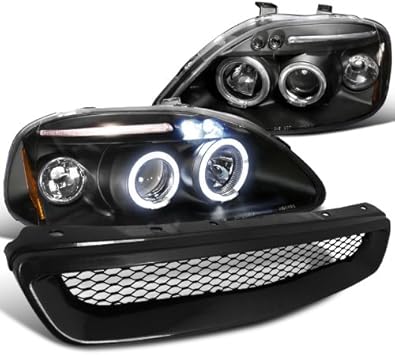 Amazon Com Spec D Tuning For Honda Civic Black Led Halo Projector Headlights Type R Style Grille Automotive