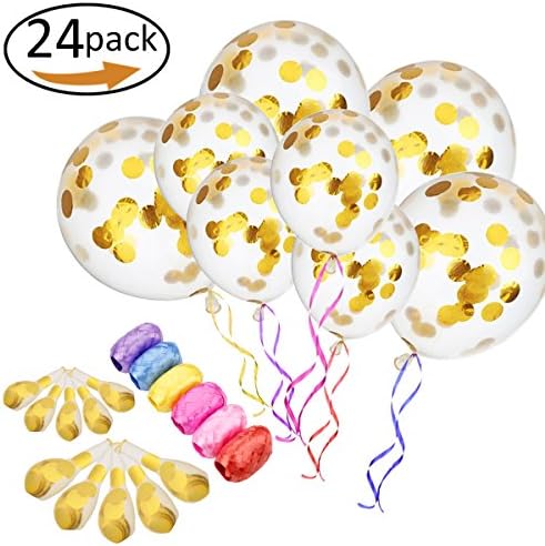 18 Pcs Gold Confetti Balloons Set,12 Pieces 12 Inches Confetti Balloons and 6 Pieces 18 Inches Clear Confetti Balloons for Wedding or Party Decorations