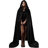 HOMELEX Black Witch Velvet Cloak Halloween Hooded Cape Queen King Robe Outfit Renaissance Medieval Costume