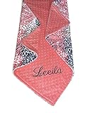 Personalized Baby Blanket or Lovey, Personalized Minky Baby Blanket, Coral, Navy and Gray Floral Blooms Blanket