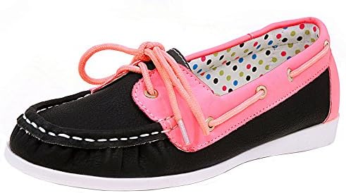 Spicy Women's F692 Slip-On Lace-Up Moccasin Loafer Driving Boat Shoe (9 B(M) US, Black/Pink)