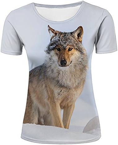 Women 3D Casual T-Shirt Wolf Dog In The Snow Short Sleeve Crewneck Tee Tops XS