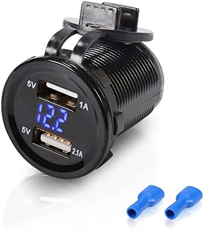 Fanco Electronics Dual Port USB Charger Socket Power Outlet 5V/3.1A Dual USB Charger Port Voltmeter Voltage Meter Blue LED Display Universal for Car- 5 Years Warranty