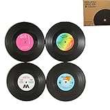 Cilected 4 inch CD Vintage Record Coasters Silicone Drink Coasters 6 pack