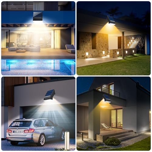 Giliwosy Outdoor Solar Lamp, 90° Adjustable Outdoor LED Floodlight with Motion Sensor and Night Light, IP65 Waterproof Solar Light for Garden, Wall, Garage Decoration (2 Pieces)