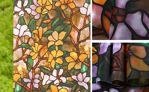 Temall Non-adhesive Static Cling Window Shades Privacy Stained Glass Vinyl Window Film Panel, 17.7 Inches By 78.7 Inches (C)