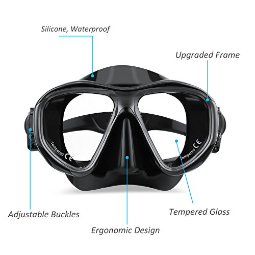 HAMSWAN Dive Mask Scuba Snorkeling Diving Mask with 180Â° View, Impact Resistant Tempered Glass, Anti-Leak Silicone Skirt & Adjustable Strap for Adults