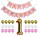 Pink and Gold First Birthday Decorations - 40 Inch | Happy Birthday Sign for Pink Birthday Decorations | 1st Birthday Decoration for Girls and Boy | Gold One Balloon for First Birthday Decorations