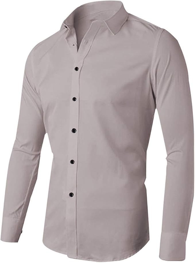 Men's Dress Shirts Regular Fit Lapel Collar LongSleeved Solid Business