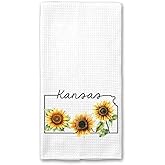 PainterDesign Kansas Kitchen Towel - Kansas Dish Towel - States Kitchen Towels - U.S. State Souvenir - Moving to Kansas Housewarming Gift - Kansas Flower Lover Gift - Kansas State Towel