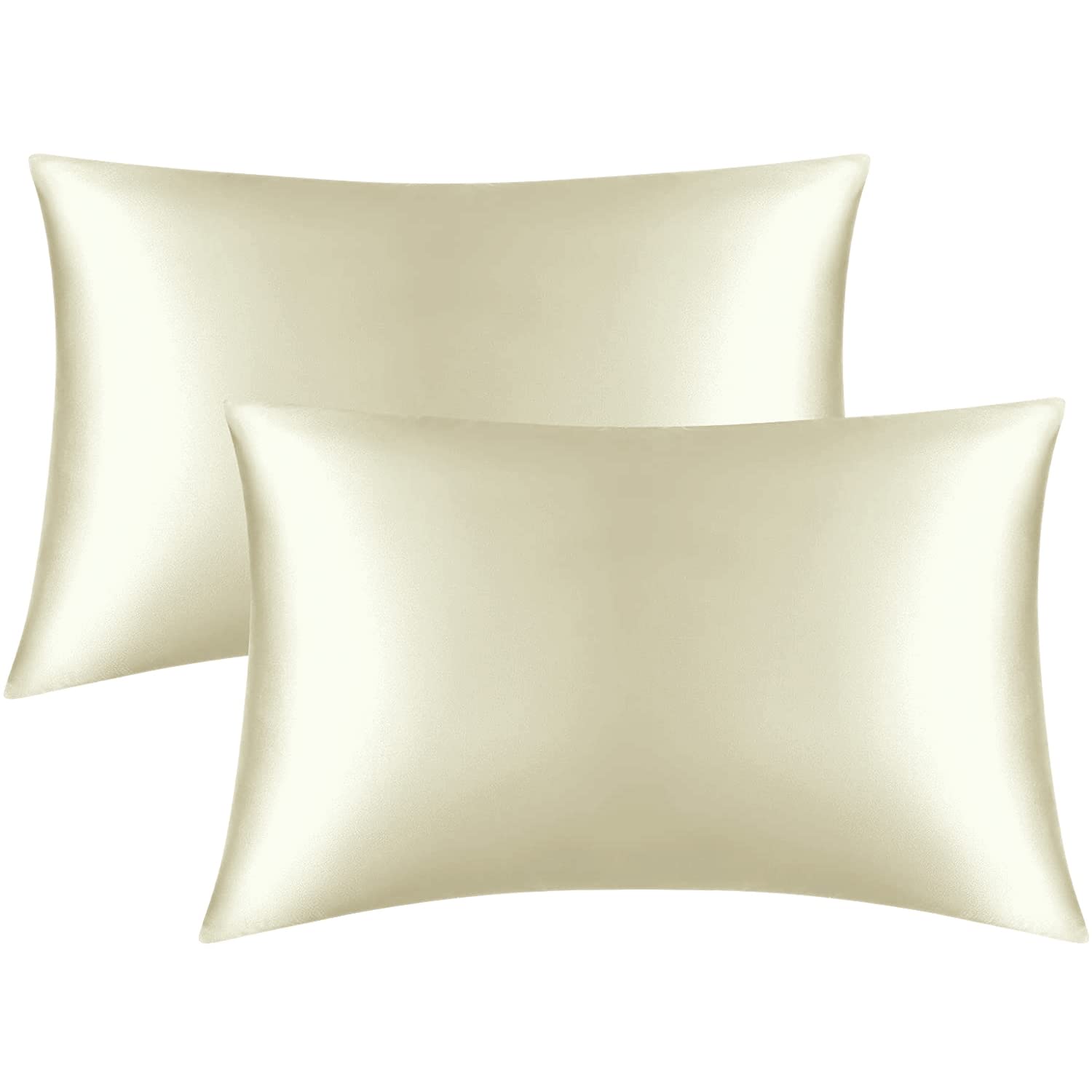 Casabella Satin Pillow Cases 2 Pack, Cream Satin Silky Pillowcase for Hair & Skin, Breathable Hypoallergenic, Standard Size Envelop Closure Sateen Pillowcase 50x75 cm-Cream Silky Pillow Cases 2 Pack