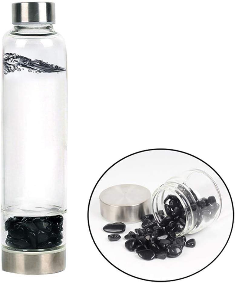 Edith qi Crystal Water Bottle,Gem Quartz Infused Water Bottle for School Home Office Travel Sport Yoga Gym Hot Cold Drinks,Crystal Stones Bottle Ideal Gift