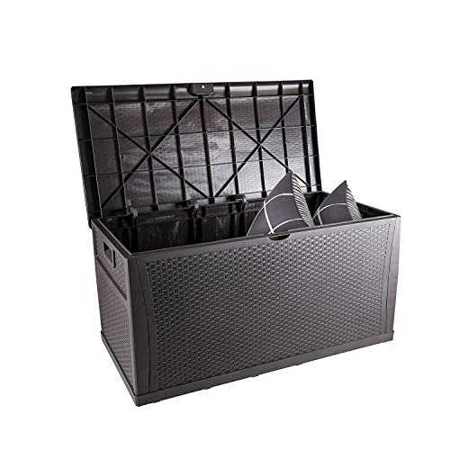 HYD-parts Brown 120 Gallon Large Patio Storage Bench Deck Box, Outdoor Garden Storage Plastic Be ...
