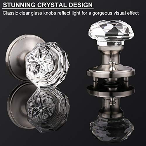 Knobonly Crystal Bedroom Door Knobs with Lock,Glass Door Knobs Interior