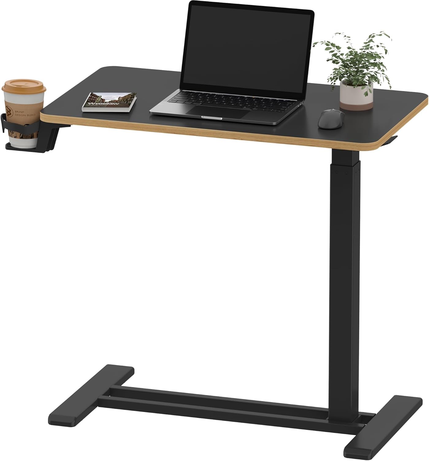 Photo 1 of SANODESK Medical Adjustable Overbed Bedside Table with Hidden Casters, Pneumatic Mobile Laptop Computer Standing Desk Cart with Tray, Hospital and Home Use(27.6" W x 15.7" D, Black)