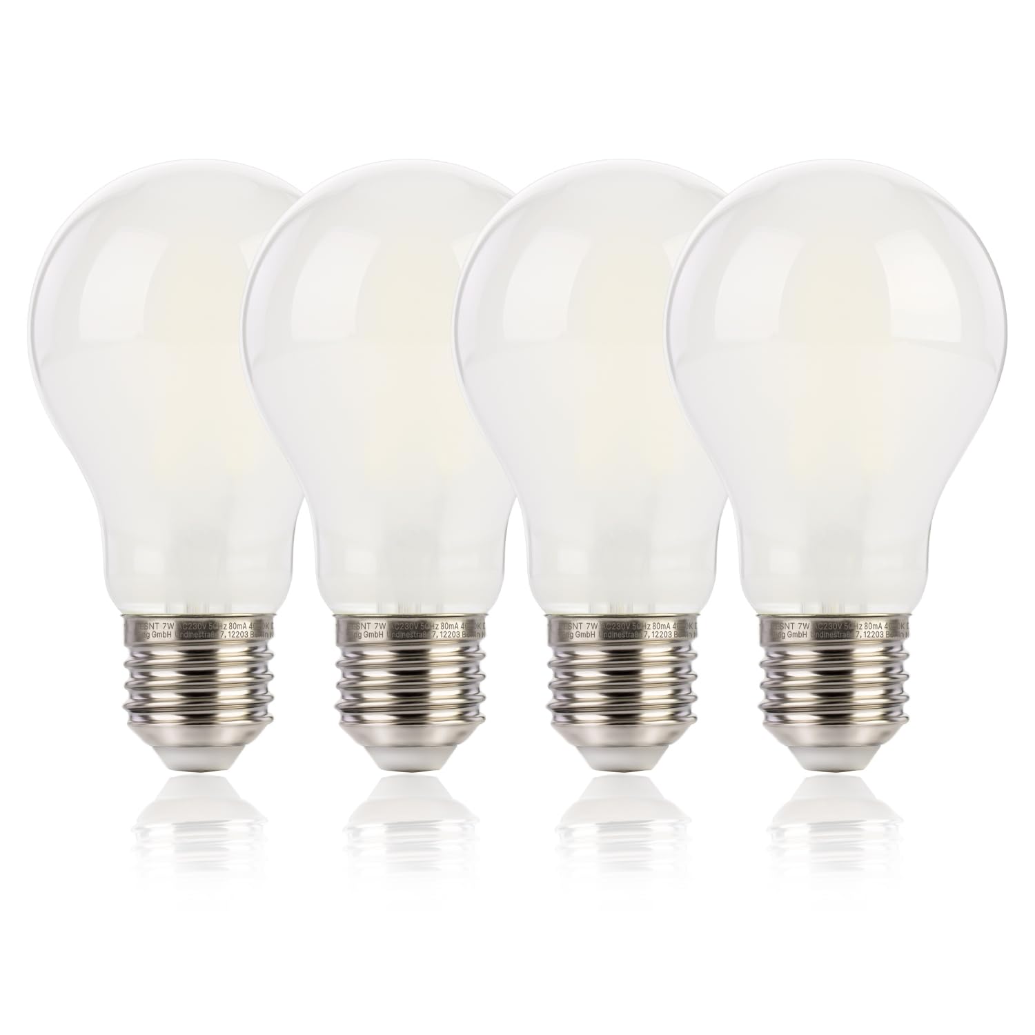 FLSNT E27 Screw Bulb 60W Equivalent 4000K Cool White, 7W A60 LED Filament Edison Screw Bulb, 806LM Cool White Light Bulbs, Non-Dimmable, Pack of 4 [Energy Class E] — image 1