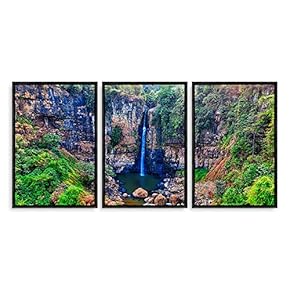 3 Piece Framed Canvas Wall Art for Living Room, Bedroom Waterfall in Deep Forest of Croatia Canvas Prints for Modern Home Decoration Ready to Hang - 16"x24"x3 Panels