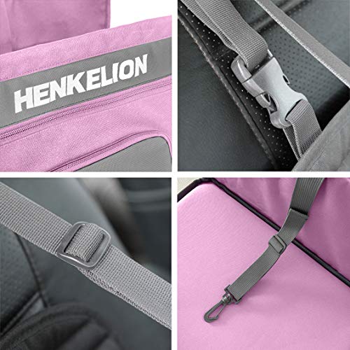 Henkelion Pet Dog Booster Seat, Deluxe Pet Booster Car Seat for Small Dogs Medium Dogs, Reinforce Metal Frame Construction, Portable Waterproof Collapsible Dog Car Carrier with Seat Belt - Pink