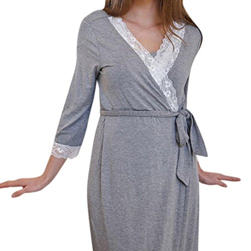 TiTCool Women's Maternity Nursing Clothes Breastfeeding Dress Lace V Neck Waist Adjustable Belt (XL, Dark Gray | Long Sleeve) - Thumbnail 7