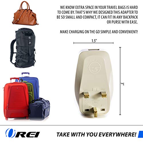 image for OREI 3 in 1 UK Travel Adapter Plug with USB and Surge Protection - Gro