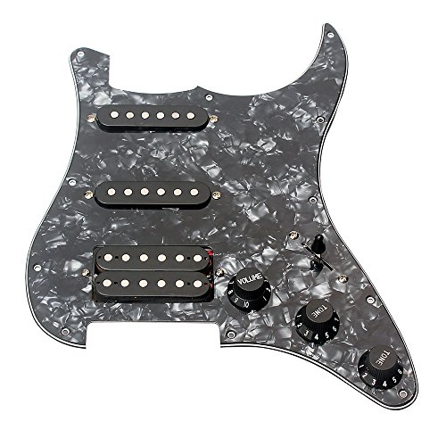 ammoon 3-ply SSH Loaded Prewired Humbucker Pickguard Pickups Set for Strat ST Electric Guitar Black Pearl