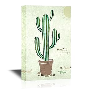 Canvas Wall Art - Retro Style Cactus - Gallery Wrap Modern Home Art | Ready to Hang - 12" x 18"