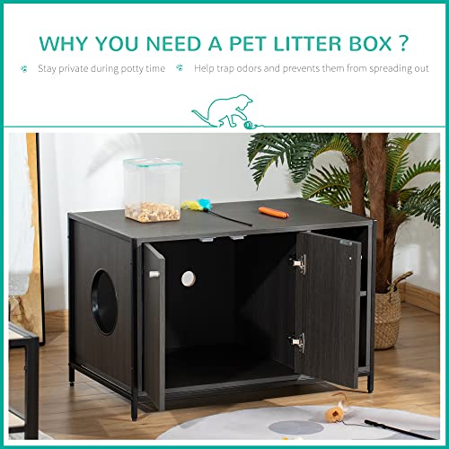 PawHut Large Wooden & Steel Cat Litter Box Enclosure, Kitten Washroom