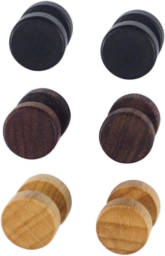 Wood Wooden Vintage Round Circle Fake Cheater Plugs Tunnel Unisex Stainless Steel Stud Earrings Lot Set