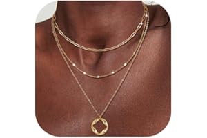 3Pcs Layered Necklace for Women Stackable Necklaces Silver Rosegold Gold Plated Chain Dainty Set Gifts Circle Pendant Papercl