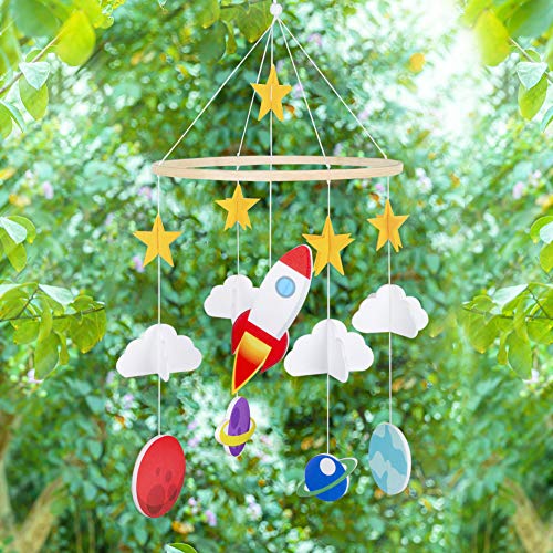 Basumee Baby Crib Mobile,Planet Crib Mobile Hanger Handmade Mobile Nursery Decor Movable Star Rocket Baby Mobile Felt Hanging Accessory for Baby Room
