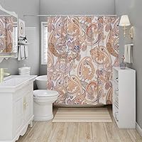 DESIHOM Boho Shower Curtain, Bohemian Shower Curtain Orange Fall Shower Curtain Paisley Decorative Rustic Shower Curtain Polyester Waterproof Shower Curtain 72x72 Inch