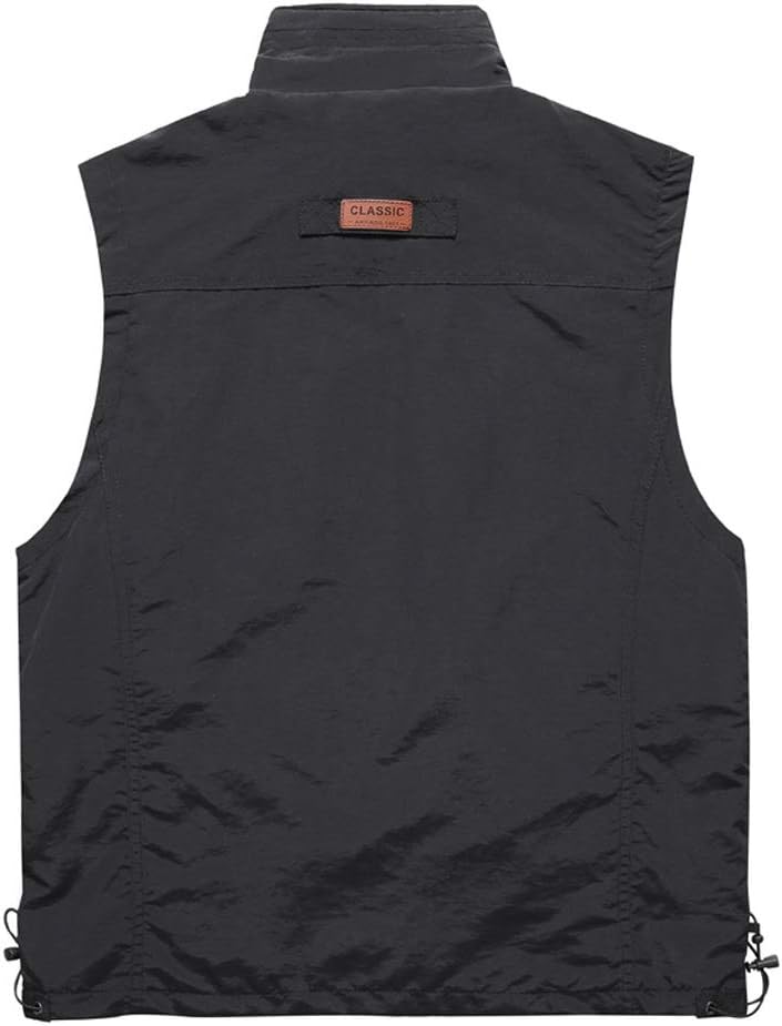 Pocket vest Polyester Mens Spring and Autumn Thin Sports and Leisure Multi Color : Dark Blue, Size : XXXL