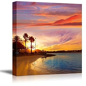 Canvas Prints Wall Art - Alcudia Majorca at Sunset on The Beach Mallorca Balearic Islands - 12" x 12"