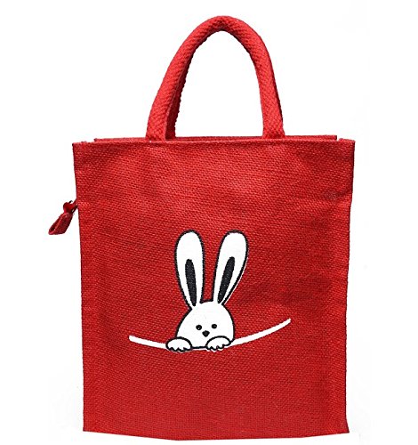 pranjals house reusable printed jute lunch bag, red