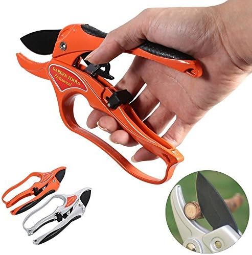 APRIL 14TH Professional Pruning Shears By Ratchet Mechanism, Sharp Tree Trimmers Secateurs Hand Pruner Clippers with Safety Lock - Great for Weak Hands (orange)