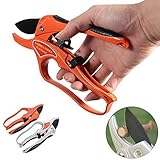APRIL 14TH Professional Pruning Shears Ratchet Mechanism, Sharp Tree Trimmers Secateurs Hand Pruner Clippers with Safety Lock - Great for Weak Hands (Orange)