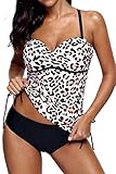 AlvaQ Women's Leopard&Fuzzy Striped Print Swimsuits Two Picec Tankini S-3XL