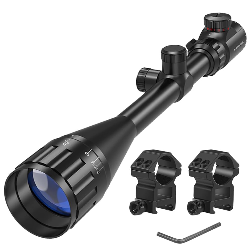 Paike Rifle Scope 6-24x50mm Red and Green Illuminated Optics with Range-Finding Reticle 1 Inch Tube Sight